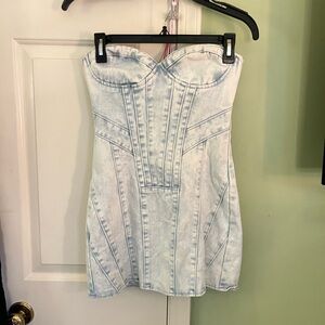 Pretty Little Thing Light Blue Denim Strapless Dress